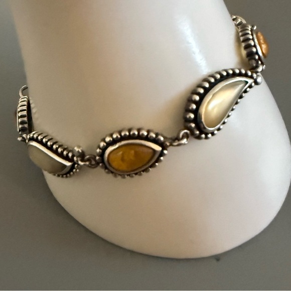 Vintage Mother of Pearl Amber Sterling Silver Bracelet VERY Unusual - Picture 6 of 6